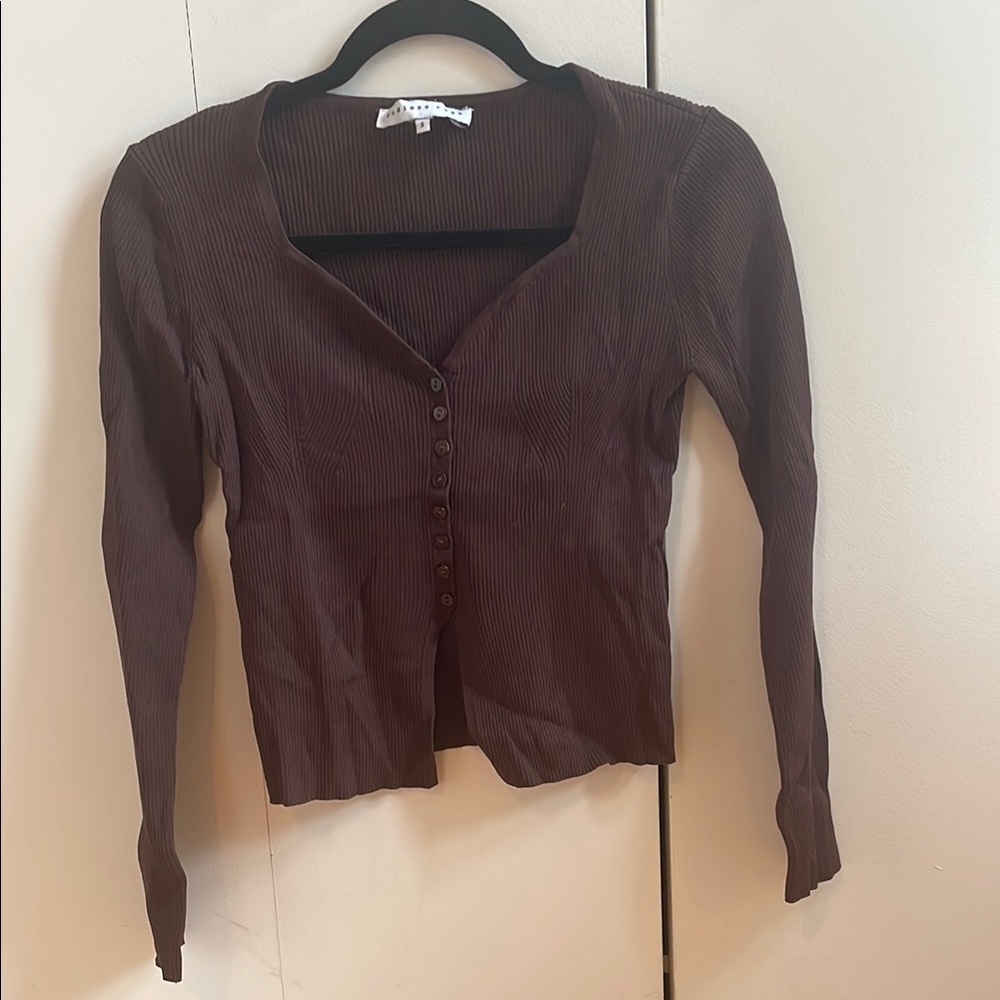 Brown Fitted Long Sleeve Top